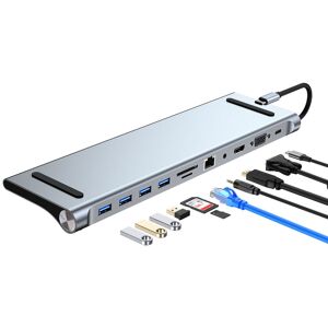 Shoppo Marte AD-059 11 in 1 USB-C / Type-C to 4K HDMI + VGA + SD / TF Card Slot + Gigabit Ethernet + 3.5mm AUX + USB-C / Type-C + 4 USB 3.0 Multifunctional Docking