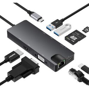 Shoppo Marte 8 In 1 Type-C To HDMI+VAG Gigabit RJ45+USB3.0 Docking Station(Gray)