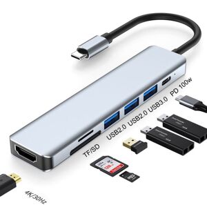 Shoppo Marte 7 In 1 HDMI+SD/TF+USB2.0x2+USB3.0+PD to Type-C HUB Docking Station