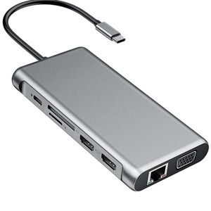 Shoppo Marte 12 in 1 HDMI x2 + USB3.0 + USB2.0 + PD Charging + VGA + RJ45 + 3.5mm Jack + TF/SD x2 Type-C / USB-C HUB Docking Station(Dark Grey)
