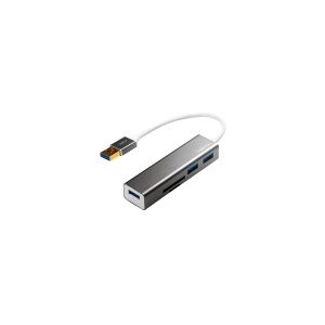 LogiLink UA0306, USB 3.2 Gen 1 (3.1 Gen 1) Type-A, Sølv, Hvid, MicroSD (TransFlash), SD, USB 3.2 Gen 1 (3.1 Gen 1) Type-A, 0,15 m