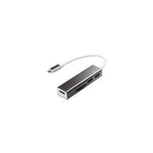 LogiLink UA0305, USB 3.2 Gen 1 (3.1 Gen 1) Type-C, USB 3.2 Gen 1 (3.1 Gen 1) Type-A, MicroSD (TransFlash), SD, 5000 Mbit/s, Aluminium, Aluminium, Aluminium