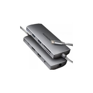 Axagon HMC-8HLSA Multi-port USB-C 3.2 Gen 1 hub, 3x USB-A + 4K/30Hz HDMI + SD/Micro SD, GLAN, Audio, PD 100W, 20cm USB-C kabelis