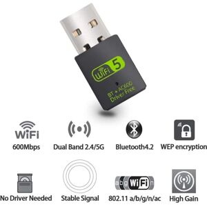 Usb Wifi Bluetooth Adapter, til pc/laptop/desktop