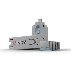 Lindy 40452 bloqueur de port Bloqueur de port + clé USB Type-A Bleu Acrylonitrile-Butadiène-Styrène (ABS) 5 pièce(s) Noir