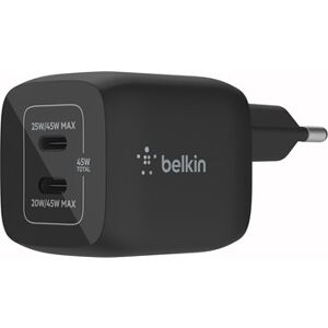 Belkin 45W GaN Dual PD/PPS mini snabbladdare för laptop, mobil, sufplatta, svart
