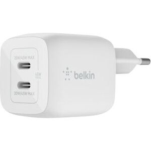 Belkin 45W GaN Dual PD/PPS mini snabbladdare för laptop, mobil, sufplatta, vit