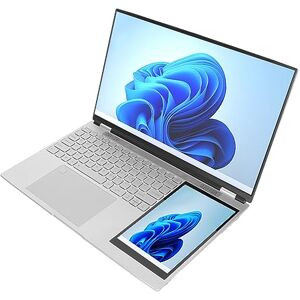 Jopwkuin Double Screen Laptop, 2.4G 5G Dual Band WiFi 1920x1080 15.6 Inch IPS Laptop 100‑240V Fingerprint Unlock 1280x800 7 Inch IPS Touch Screen for Online Courses (16GB+256GB UK Plug