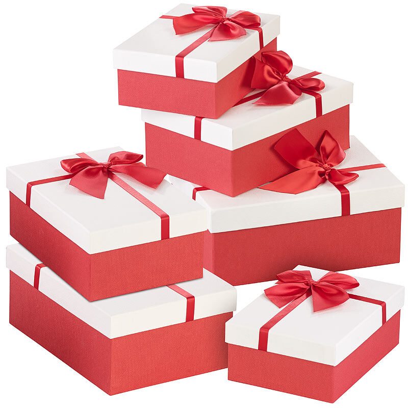 Your Design 6er-Set edle Geschenk-Boxen mit roter Schleife, 3 verschiedene Größen