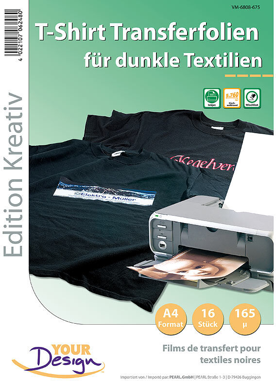 Your Design 16 T-Shirt Transferfolien für bunte Textilien A4 Inkjet