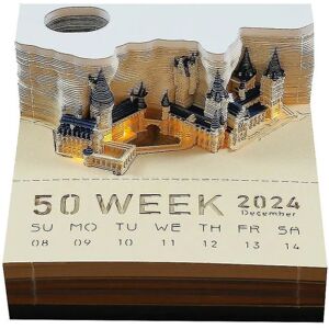 Calendar Harry Potter Theme Mini 3d Calendar 2024, Artimemo Calendar 2024, 3d Memo Pad, 2024 Skrivebordskalender Memo Pad med Light Friends Gift