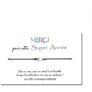 Un Voeu à Chaque Noeud Carte Merci pour cette Super Année + Bracelet porte bonheur Maîtresse Maître Nounou Centre de loisir Personnel crèche- Cadeau original pour la fin d'année scolaire école - Publicité