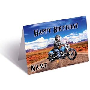 AK Giftshop Carte d’anniversaire personnalisé de motocyclette Harley Moto, n’importe quels nom et âge. Publicité