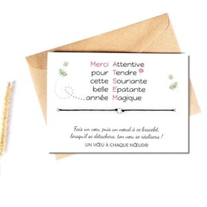 UVACN Carte de voeux ATSEM + Bracelet porte-bonheur Fabriqué en France Idée cadeau original remerciement atsem école maternelle - Publicité