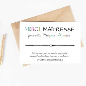 UVACN Carte de voeux MERCI MAITRESSE + Bracelet porte-bonheur pour faire un voeu Fabriqué en France Cadeau fin d'année remerciement maitre, professeur des écoles - Publicité