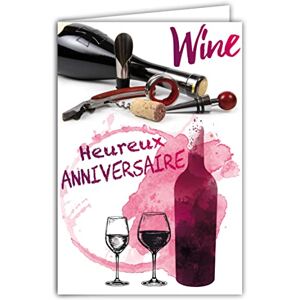 AFIE Carte Heureux Anniversaire Millésime Bonifié Années Cuvées Spéciale Vin Rouge Bordeaux Bouteille Tire-Bouchon œnologie Dégustation Enveloppe Incluse Fabriquée en France 65-1349 - Publicité