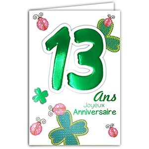 AFIE Age Mv 69-2013 Carte Joyeux Anniversaire 13 ans Ados Garçon Fille motif Porte-Bonheur Trèfles à quatre feuilles Coccinelles - Publicité