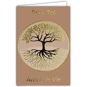 AFIE 68-3001 Carte Pour Toi Arbre de Vie en Or Doré Brillant Porte-Bonheur Symbole Amour Paix Harmonie Protection éveil pr Anniversaire Baptême Communion Profession de foi Confirmation avec Enveloppe - Publicité