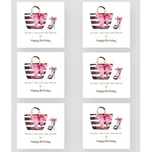 Marvello Lot de 6 cartes d'anniversaire pour sac à main Enveloppes de qualité supérieure incluses Un motif Intérieur vierge Pour elle, maman, sœur, grand-mère, tante, amie - Publicité