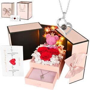 Marypaty Rose Éternelle Cadeau Anniversaire Femme Boîte Ours Rose Bijoux Fleur Éternelle Carte -Idée Cadeaux Fête Saint Valentin Mère Maman Couple Petites Amie Fille Adulte Carnavl Noël - Publicité