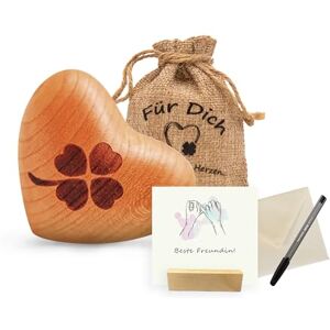 FunkenWerk Coffret cadeau agréable au toucher « Schön dass es Dich gibt » Cœur dans un sac et carte de vœux Porte-bonheur Cadeau de courage, marron, Beste Freundin - Publicité