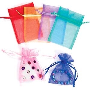 Baker Ross Lot de 12 Petites Pochettes Organza de différentes couleurs Idéal comme pochette cadeau pour la création de vos bracelets, colliers ou porte clefs - Publicité