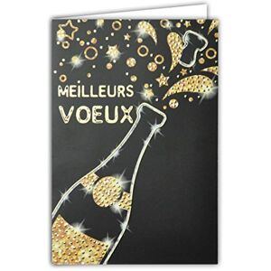 AFIE Carte Meilleurs Vœux Bouteille Bouchon Vin Pétillant Champagne étoiles Fêter le Nouvel An Festif Graphique Noir Or Doré Dorure - Publicité