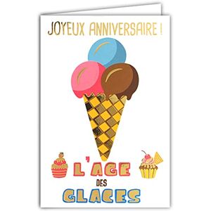 AFIE 69-5045 Carte Joyeux Anniversaire L'âge de glace cornet boules cupcakes gourmand - Publicité