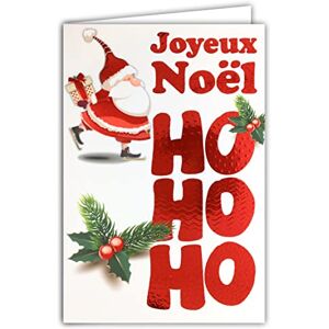 AFIE 61-5640 Carte Joyeux Père Noël Patineur Ho Ho Ho Rouge Brillant Scintillant étincelant Flamboyant Cadeau Houx Fêtes de Fin d'Année Avec Enveloppe Blanche - Publicité