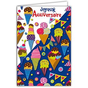 AFIE Carte Joyeux Anniversaire Goûter Gourmand Cornet Glace Illustration Garçon Fille avec Enveloppe Format 12x17,5cm Papier 300gr issu de forêts gérées durablement Brillant Fabriqué en France  69-8032 - Publicité