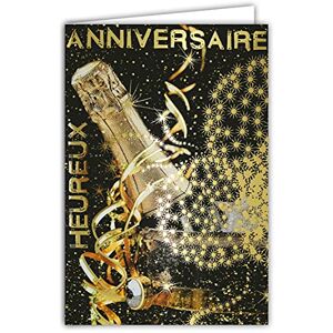 AFIE 69-7086 Carte Heureux Anniversaire Bouteille Champagne Vin Blanc Pétillant Seau Feu d'artifice étoiles Or Doré Fabriqué en France - Publicité