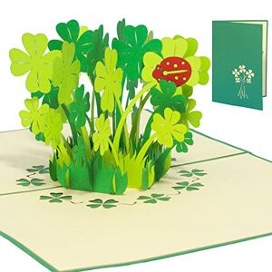 LINPOPUP ®, LIN17523, Carte POP UP Bon rétablissement Carte de voeux avec motif trèfle à quatre feuilles Carte pliable Vert, N276 - Publicité