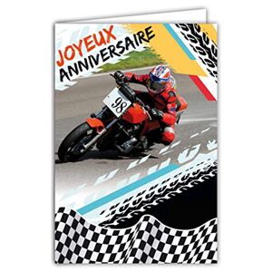 AFIE Carte Joyeux Anniversaire Pilote Moto Grand Prix MotoGP Cylindrée Course Vitesse Circuit Championnat Compétition Drapeau à Damier Jeux Vidéo -, Noire Blanc Fabriquée en France 65-1348 - Publicité