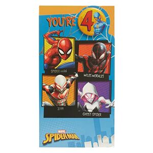 UK Greetings Marvel Carte d'anniversaire 4 ans pour lui/garçon avec enveloppe – Motif badge – Avec Spider-Man, 121 mm x 229 mm - Publicité