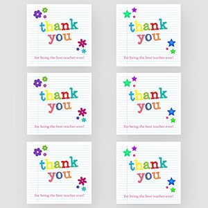 Marvello Lot de 6 cartes de remerciement avec étoiles et fleurs Enveloppes de qualité supérieure incluses Motifs assortis Intérieur vierge Pour enseignants - Publicité