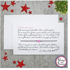 UVACN Carte de voeux Lettre du PÈRE Noel pour Fille + Bracelet Porte-Bonheur Agate Rose + enveloppe Fabriqué en France Cadeau pour Enfant Réponse du Père Noël - Publicité