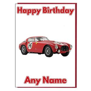 AK Giftshop Carte d'anniversaire personnalisée sur le thème de la voiture Ferrari rouge vintage – Ajoutez un nom et l'âge - Publicité