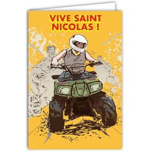 AFIE Carte qui s'ouvre Vive Saint Nicolas Bonne Fête 6 décembre Quad Casque Sport tout-terrain ATV pour Enfant ou Adolescent Garçon Ami Copain Fils Neveu Filleul Avec Enveloppe Blanche Format 12x17,5cm - Publicité