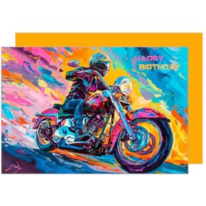 Edition Seidel Premium Carte d'anniversaire de qualité supérieure avec envelope. Carte de vœux Happy Birthday pour homme femme ami motif Harley moto coloré (G3536 SW024) - Publicité