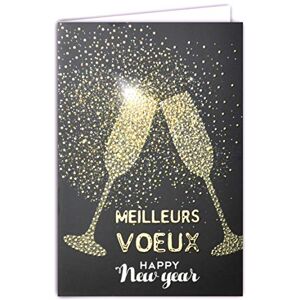 AFIE Carte Meilleurs Vœux Happy New Year Flûtes Vin Pétillant Champagne étoiles Fêter le Nouvel An Festif Graphique Noir Or Doré Dorure - Publicité