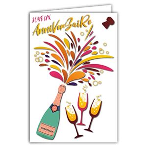 AFIE Carte Joyeux Anniversaire Champagne Bouteille Flutes Bouchon Bulles Pétillant Mousseux Illustration avec Enveloppe Format 12x17,5cm Papier issu de forêts gérées durablement Fabriqué en France 69-8038 - Publicité