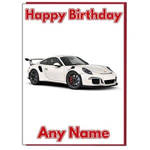 AK Giftshop Carte d'anniversaire personnalisable  Motif voiture de sport Porsche blanche - Publicité