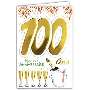 AFIE Age Mv 69-2046 Carte Anniversaire 100 ans Homme Femme motif Flutes Bouteille Champagne Feu d'artifice - Publicité