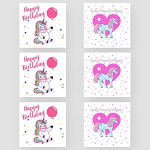 Marvello Lot de 6 cartes d'anniversaire licorne Enveloppes de qualité supérieure incluses Motifs assortis Intérieur vierge Pour fille, fille, fille, petite-fille, sœur, sœur - Publicité