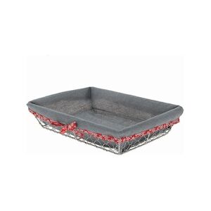 CREAPAK célébration corbeille métal grillagé argent rectangle doublé tissu gris liseré rouge/blanc 33x23x7 cm - carton de 40