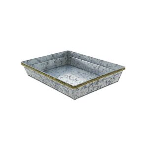 CREAPAK zinky corbeille métal zinc martelé rectangle, corde sisal 36x27x6.5 cm - carton de 38