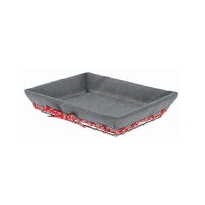 CREAPAK célébration corbeille métal grillagé argent rectangle doublé tissu gris liseré rouge/blanc 28x20x6 cm - carton de 40