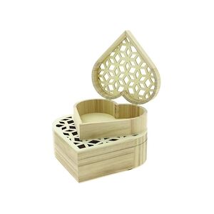 CREAPAK jeu de 2 boites cœur en bois naturel couvercle décor découpe laser -28x23x9/22.5x19x7 cm - carton de 10 jeux