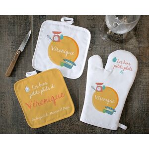 Cadeaux.com Kit Cuisine- Gant, Maniques et Tablier Personnalisables - Bon petit Plat