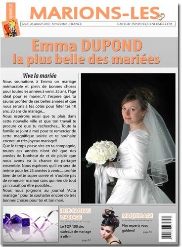 Ocadeau Fausse une journal mariage